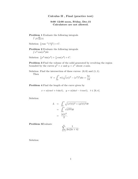 Calculus Ii Final Practice Test