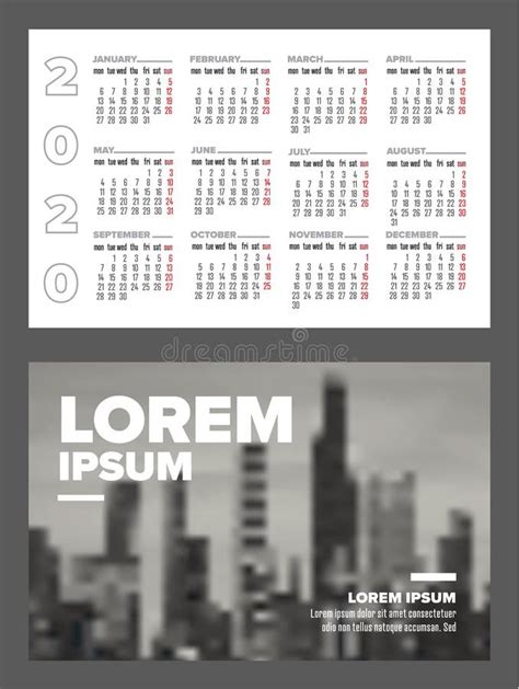 Business Card Size 2020 Calendar Template Stock Vector - Illustration ...