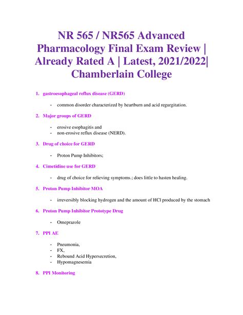 NR 565 NR565 Advanced Pharmacology Final Exam Review Already Rated