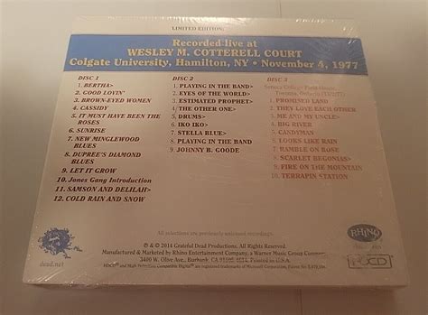 New Grateful Dead Cd Daves Picks Vol 12 Colgate University Hamilton