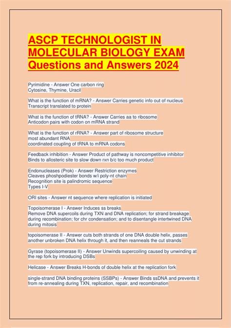 Ascp Technologist In Molecular Biology Exam Questions And Answers