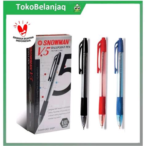 Jual Pulpen Snowman V Ballpoint Pen Cliker Cetek Warna Tinta Hitam