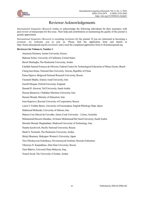 Pdf Reviewer Acknowledgements For International Linguistics Research