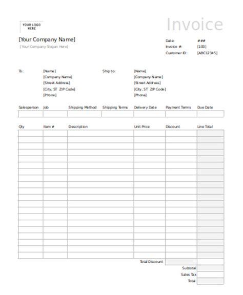 Free Blank Sales Invoice Templates