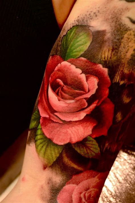 Super Realistic Red Rose Tattoo On Arm Tattooimages Biz