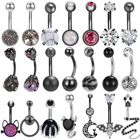 AOEDEJ Black Plated Belly Button Ring Stainless Steel Navel Piercing