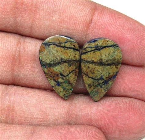 Natural Azurite Malachite Pair Cabochon Pear Cts Loose Gemstone H