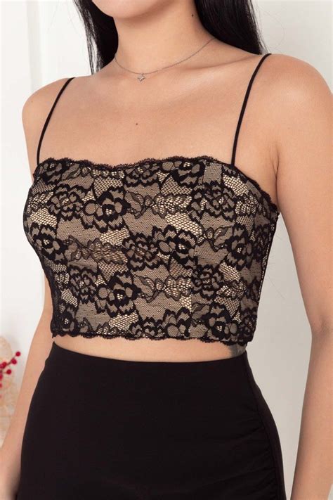 Mikayla Lia Lace V2 In Black On Nude Women S Fashion Tops Sleeveless