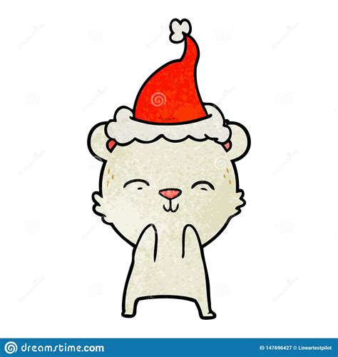 Happy Textured Cartoon Of A Polar Bear Wearing Santa Hat Stock Vector