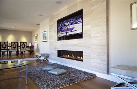 images of linear fireplace with tv above - Bette Crowder