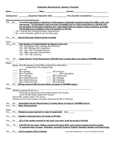 Fillable Online Hilo Hawaii Graduation Advising Checksheet Fax Email