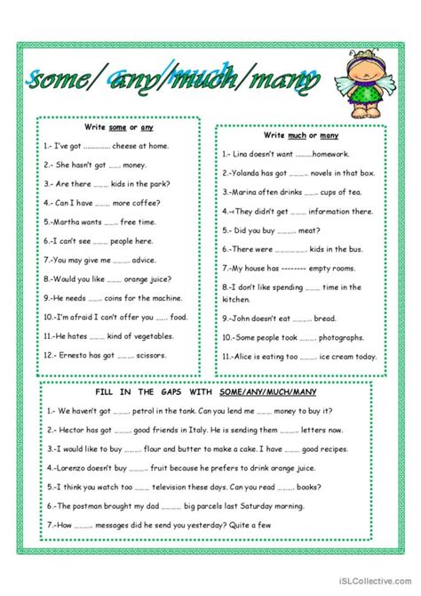 Some Any Much Many English Esl Worksheets Pdf Doc