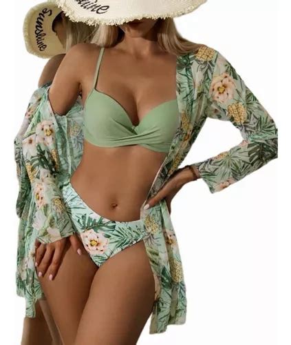 Beach Cover Up Set Mujer Kimono Bikini Floreado Cuotas Sin Inter S