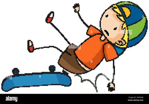 Doodle Cartoon Character Of A Boy Falling On His Skate Illustration