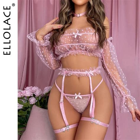 Ellolace Ensemble De Lingerie Pois Transparents Pour Femmes