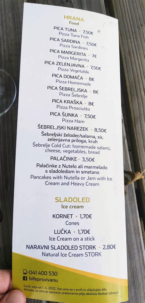 Speisekarte Von Bife Pr Sv Ivanu Marjo Mlakar S P Pub Bar Slowenien