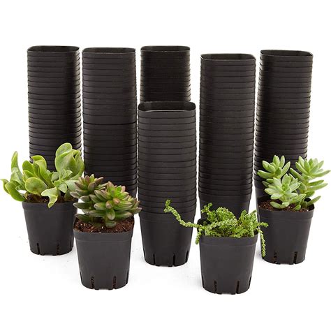 pack square nursery plastic flower pots containers   black