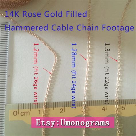 K Rose Gold Filled Flat Hammered Cable Chain Footage Mm Mm