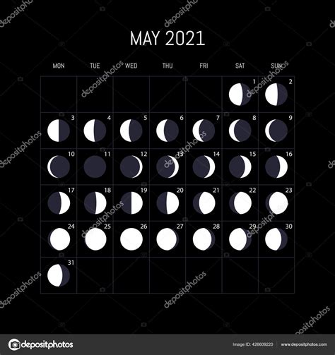 Calendario Fases Lunares Para 2021 Año Mayo Diseño Fondo Nocturno Vector De Stock Por ©littlepaw