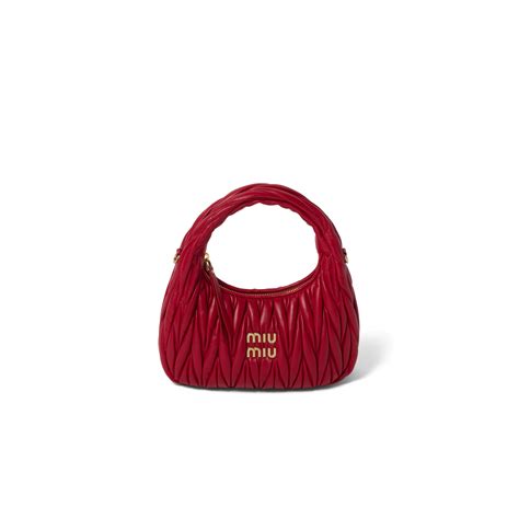 Miu Wander Matelass Nappa Leather Mini Hobo Bag Red Miu Miu