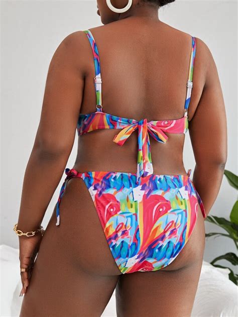 Plus Floral Print Underwire Tie Side Bikini Swimsuit Shein Usa