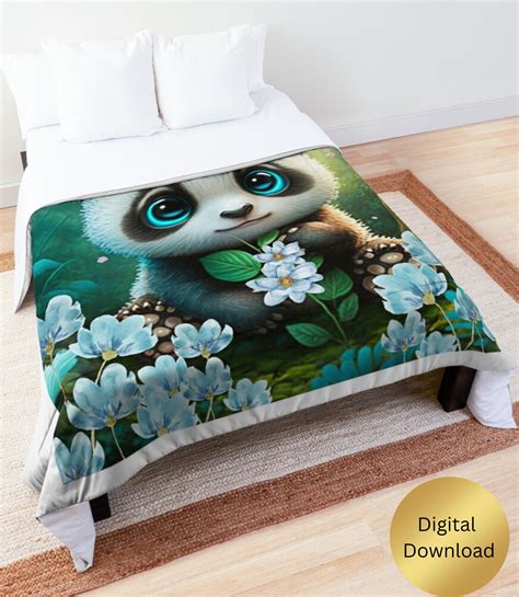 Schattige Panda Zittend In Tuin Kwekerij Art Printable Digital Instant