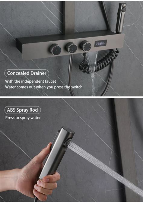 Luxury Gun Grey Smart Digital Bathroom Rain Shower Set Control System Hot And Cold Shower Faucet