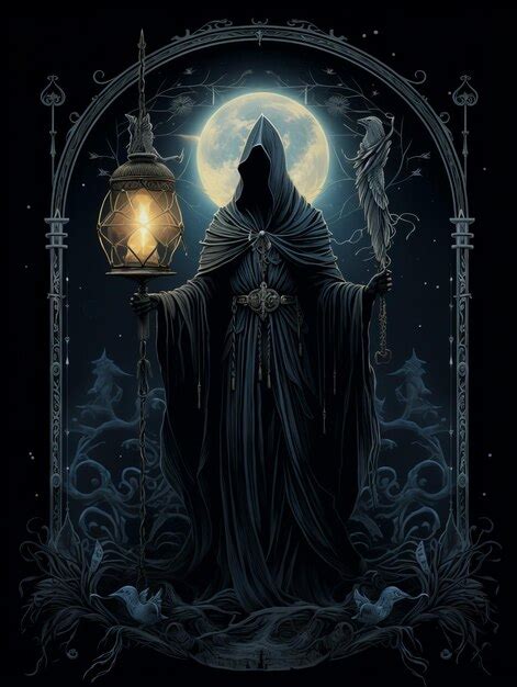 Premium Photo The Hermits Light Dark Tarot Card With Lantern