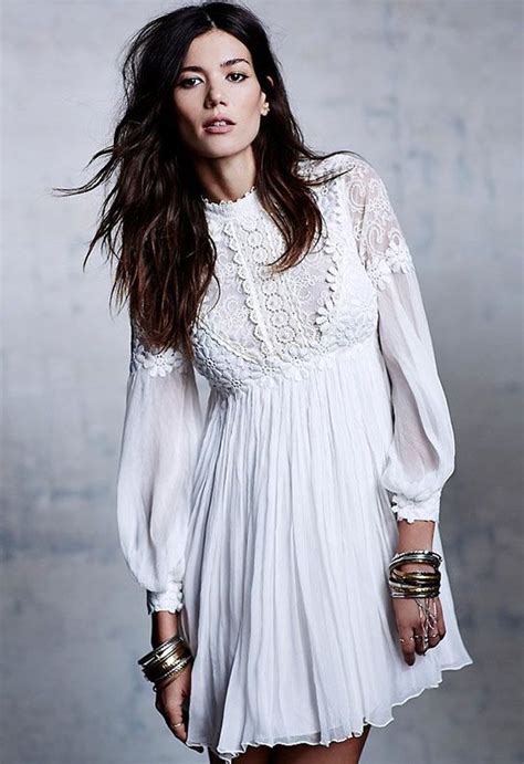 White Long Sleeve Embroidered Bead Lace Dress Shein Sheinside Lace