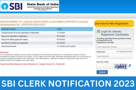 SBI Clerk Notification 2023 Recruitment Application Form Online