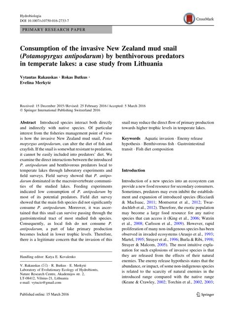 (PDF) Consumption of the invasive New Zealand mud snail (Potamopyrgus ...