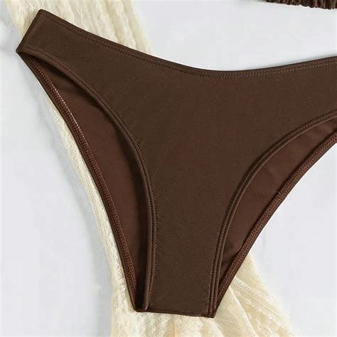 Pieces Bikini Set Swimsuit With Cover Ups Halter Neck Solid High Waist Beach Wear Women