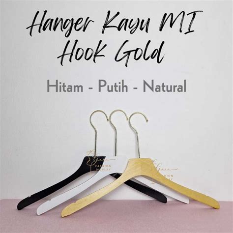 Jual Hanger Kayu Natural Hitam Putih Tebal Hook Gold Emas Gantungan