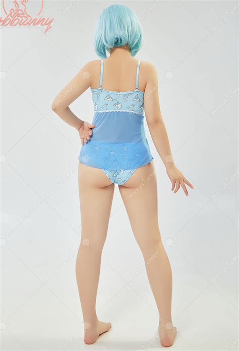 Women Costume Blue Shark Pattern Sleepwear With Bowknot Sexy Lingerie Underwear Mesh Top And