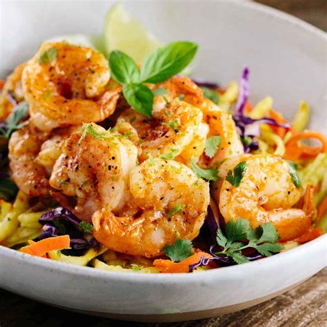 Spicy Thai Shrimp Recipe With Vegetable Pasta Noodles Jessica Gavin