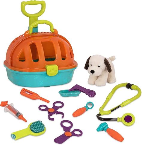 Battat Rolling Pet Carrier Plush Dog Toy Animal Hospital Playset