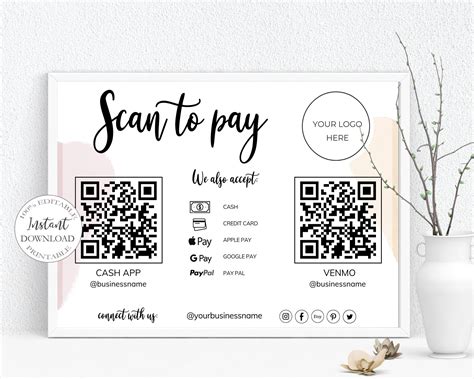 Editable Scan To Pay Card Canva Template Qr Code Sign Etsy