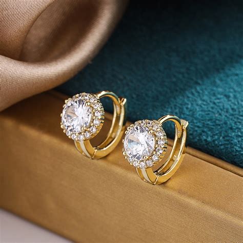 Huitan Dainty Women S Hoop Earrings With Brilliant Round Cubic Zirconia