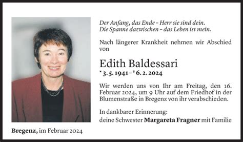 Todesanzeigen Von Edith Baldessari Todesanzeigen Vorarlberger Nachrichten