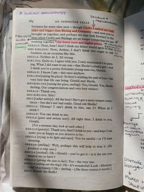 an inspector calls Annotations act 1 stage directions Annotations Analysis gsce English ...