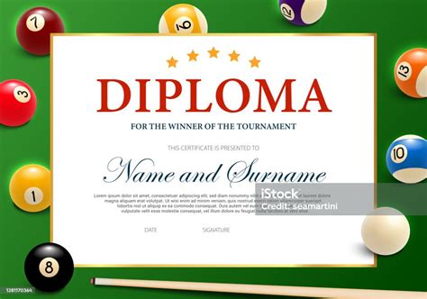 Diploma For The Winner Of Billiard Tournament Stock Illustration