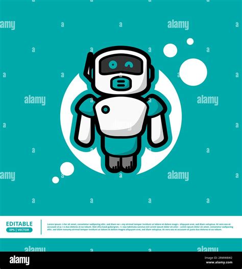 Cute Robot Cartoon Vector Icon Illustration Science Technology Icon