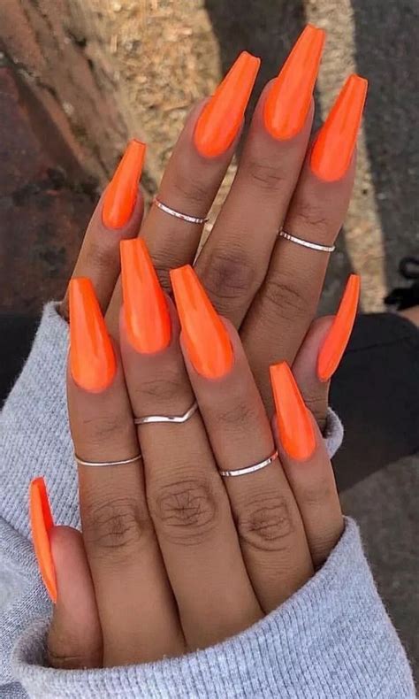 42 Pretty Nail Acrylic Art Designs 23 Orange Acrylic Nails Orange