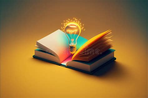 Open Book With Glowing Lightbulb On Top 3d Illustration Stock