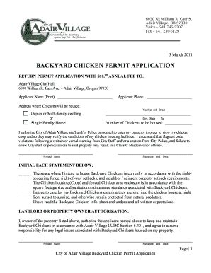 BACKYARD CHICKEN PERMIT APPLICATION City Of Adair Village