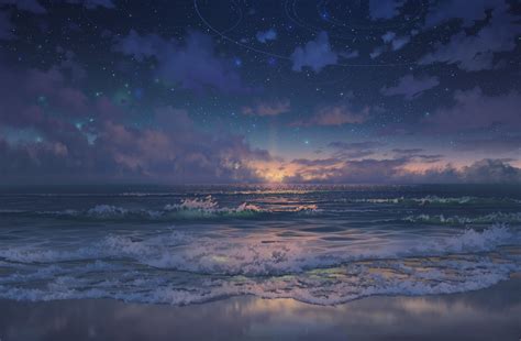 Wallpaper : blue archive, beach, sea, water, sky, coast, stars, horizon ...