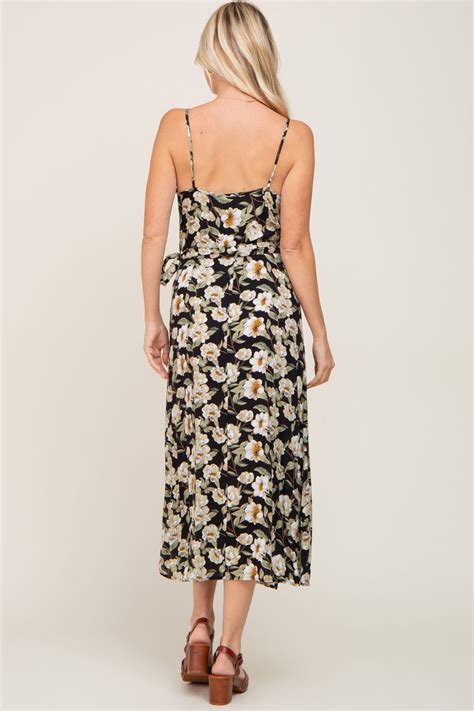 Black Floral Sleeveless Wrap Maxi Dress Pinkblush