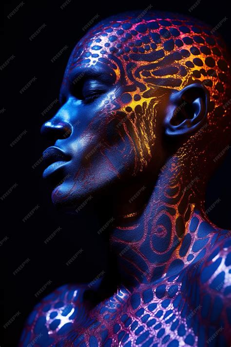 Premium Ai Image Photo Close Up Of Male Model With Neon Body Art