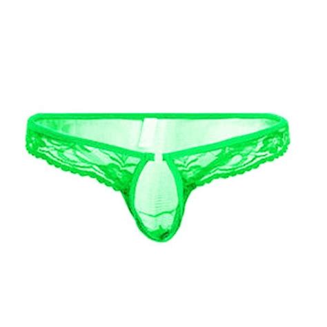 Hot Men Lingerie Floral Lace Mesh Semi See Through Briefs Bikini Underwear N38353 Vert