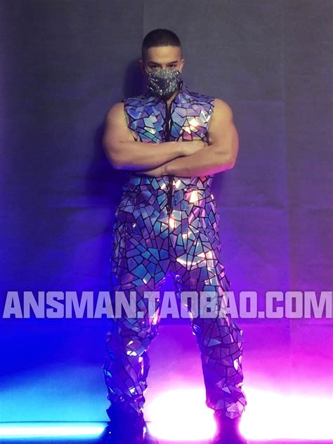 Glitter Laser Sequins Sleeveless Jumpsuit Hip Hop Dance Costume Men